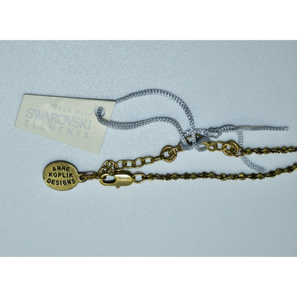 A4 NWT ANNE KOPLIK DESIGNS Gold Tone Swarovski Brown Crystal Pendant Necklace - Picture 4 of 5